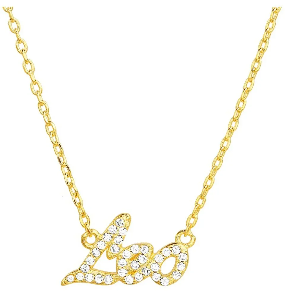Leo Gold Plated Sterling Silver Cubic Zirconia Zodiac Constellation Necklace NEW
